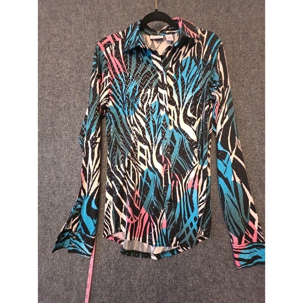 Wrangler Button Up Shirt Womens S Multicolor Animal Print Sequin Long Sleeve Top